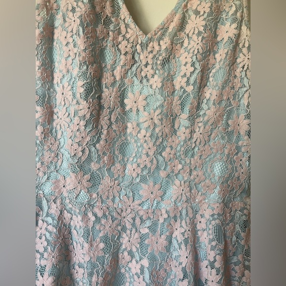 Bebe Pink & Blue lace Overlay fit and flare dress, size 6 - Picture 4 of 7